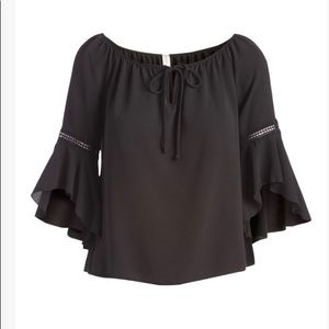 Love Crazy Apparel | Black Bell-Sleeve Peasant Top